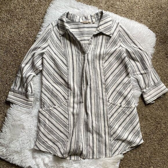 Soft Surroundings Tunic Top Cotton Striped Front Pockets Women’s Size Medium - Picture 1 of 10